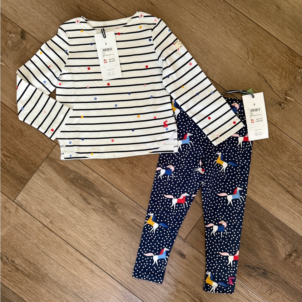 Joules Rainbow Polkadot & Striped Kids Top with Coordinating Horse Leggings